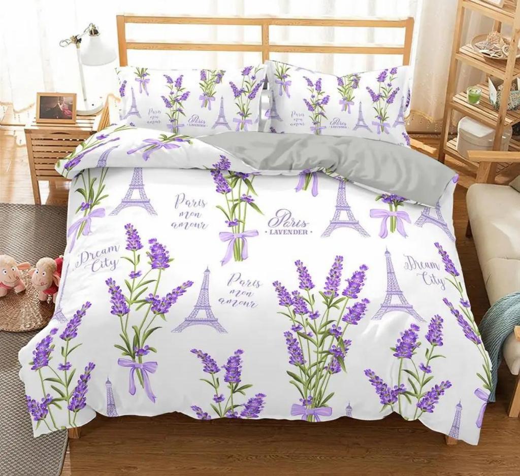 Lavender Duvet Cover Set King Size Purple Flowers Romantic Exquisite Bedding Set For Girls Women 3 Piece Set With 2 Pillowcases