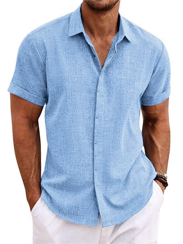 

Men s Solid Color Polyester Short-Sleeve Beach Shirt - Plus Size Loose Fit XL синий