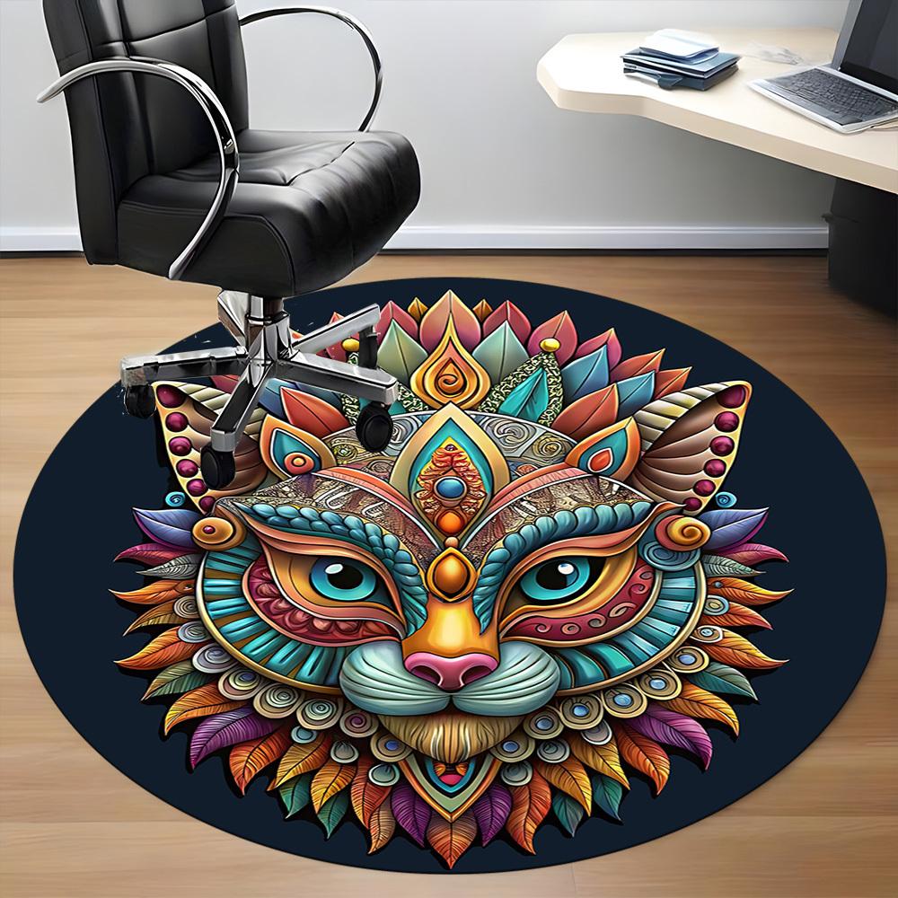 1pc Cats Mandala Office Round Area Rug, Indoor Mat Suitable For Office, Under Office Chairs Bedroom Living Room Home Decor, Room Deco