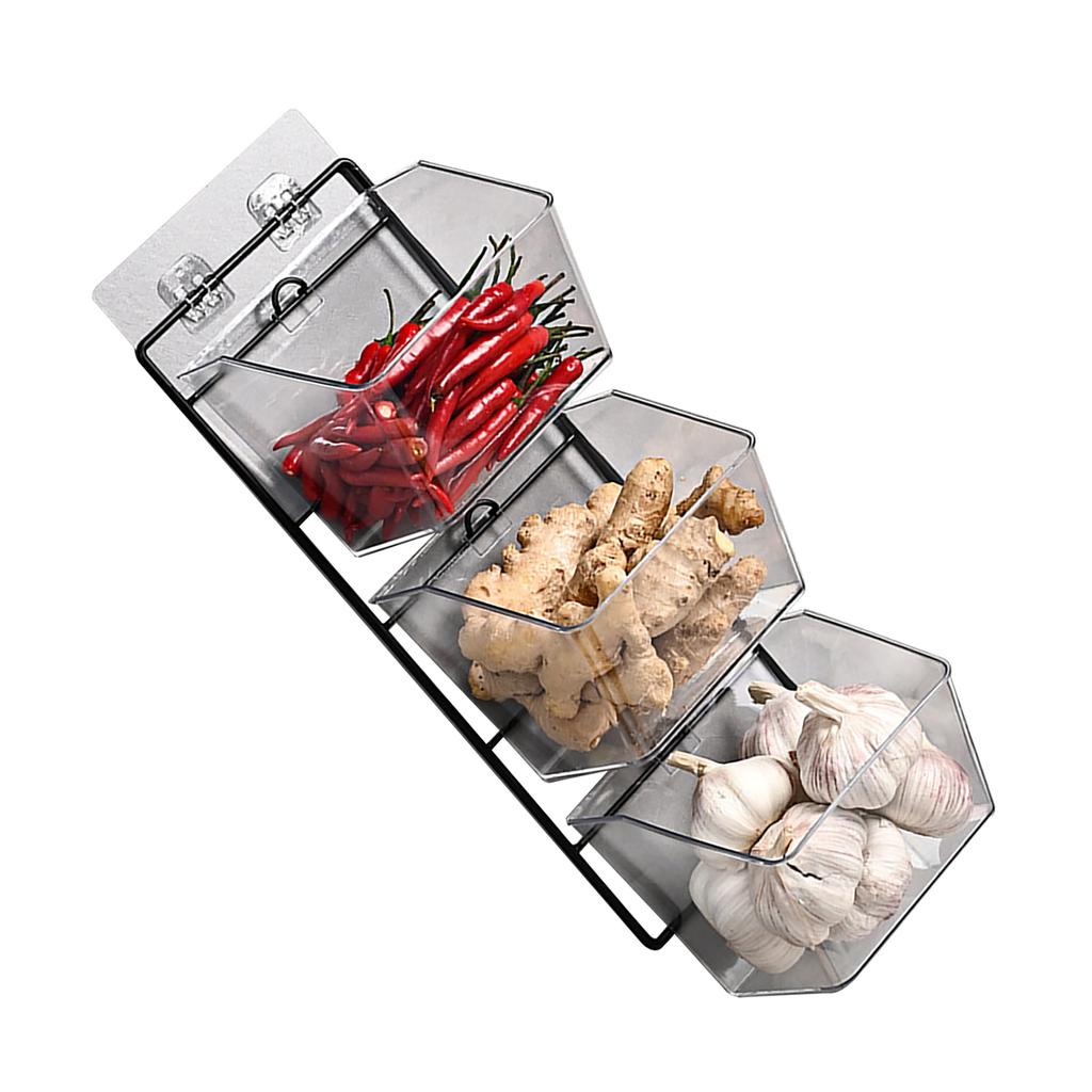 An der Wand montierter Vorratsbehälter, 3-lagige, wandbehangene Aufbewahrungsbox für die Küche für Knoblauch, Ingwer, Zwiebeln