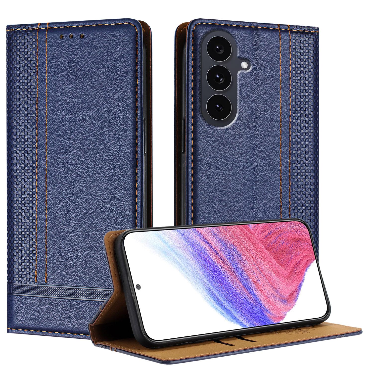 

For Samsung Galaxy S25 FE Case L-Shaped Grid Pattern Leather Stand Phone Cover with Card Slots