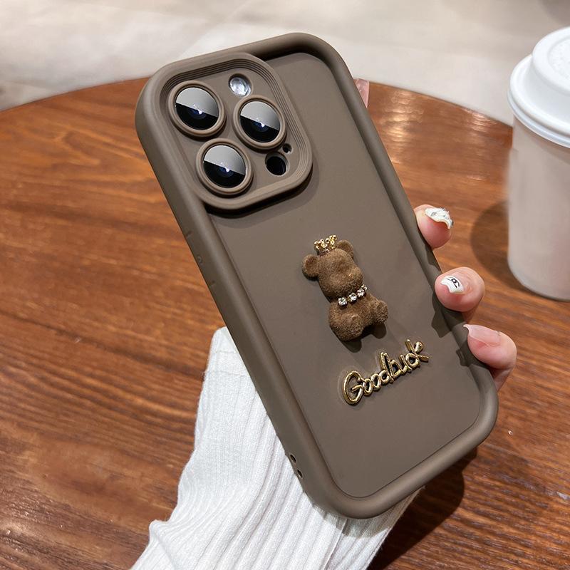 3D Písmeno Koruna Medvěd Silikonový Měkký Kryt na Telefon Pro iPhone 15 16 Pro Max 14 13 12 11 XS XR 7 8 Plus Nárazuvzdorný Cukrový Matný Kryt