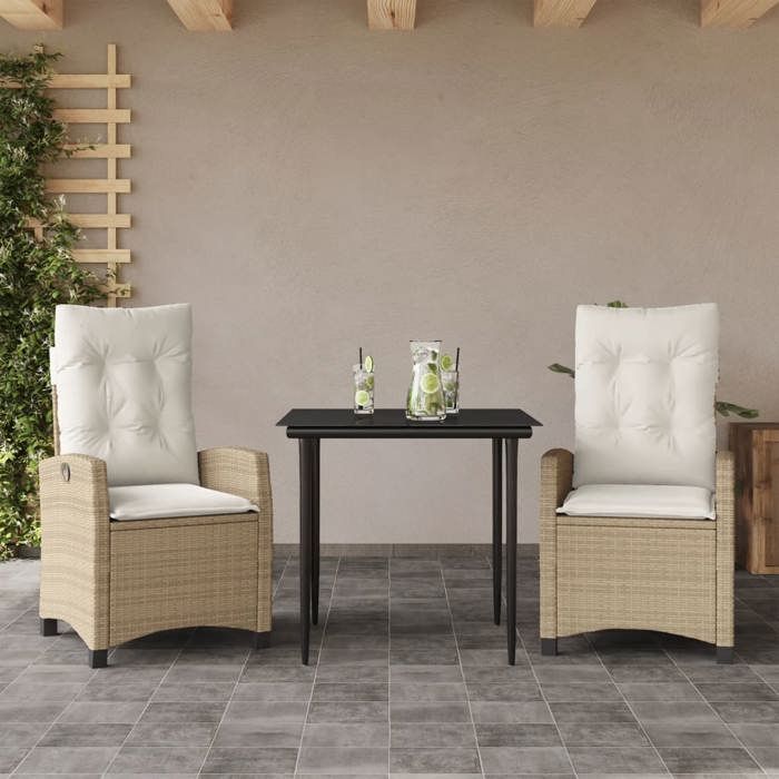 VidaXL Ensemble à Manger de Jardin avec Coussins 3 pcs, Table et Chaises avec Dossier Réglable, Meubles d'Extérieur, 3212802