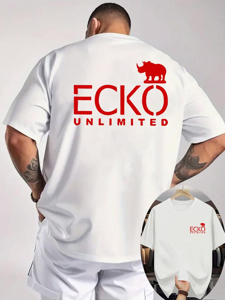 Hot Sale 2026 New Summer Unisexs Casual Tshirt Thread Round Neck Short Sleeve Top Front and Back Print Rhinoceros Pattern