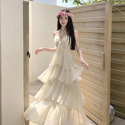 Neck Collar Sling Fairy Cake Long Dress Fairy Thin Temperament Vacation Dress Vacation Dress
