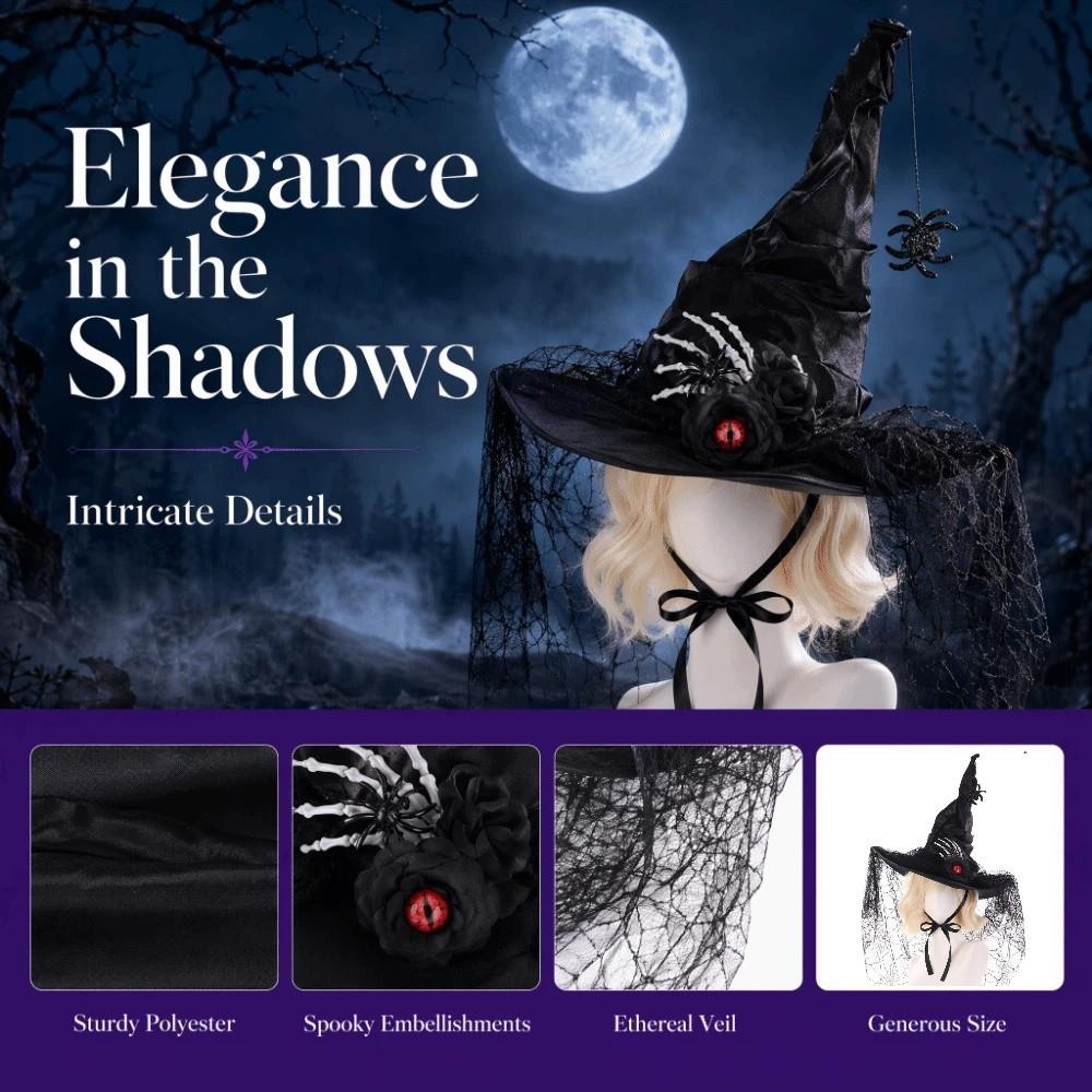 Lace Witch Hat Eyeball Flower Wizard Cap Cool Halloween Hat  Parties