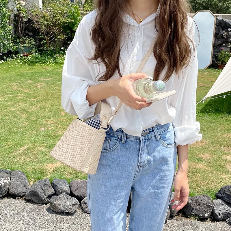 Women Fashion Woven Bucket Top Handle Bags Beach Straw Shoulder Bags Bohemian Summer Handbags Casual Bow Knot Crossbody Bags
