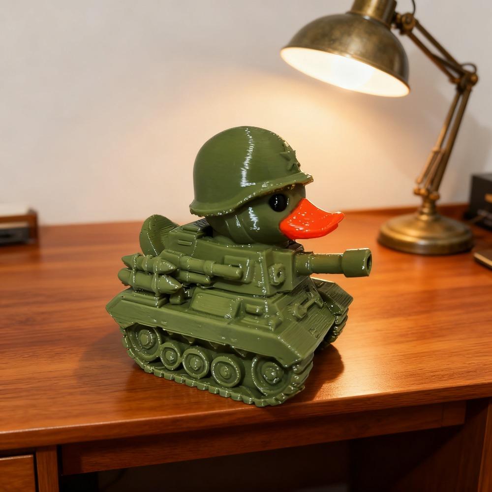 Creative Tank Duck Statue Ornaments, Soldier Tank Duck Sculptures, Novelty and Fantasia Military Duck Fans Decorations