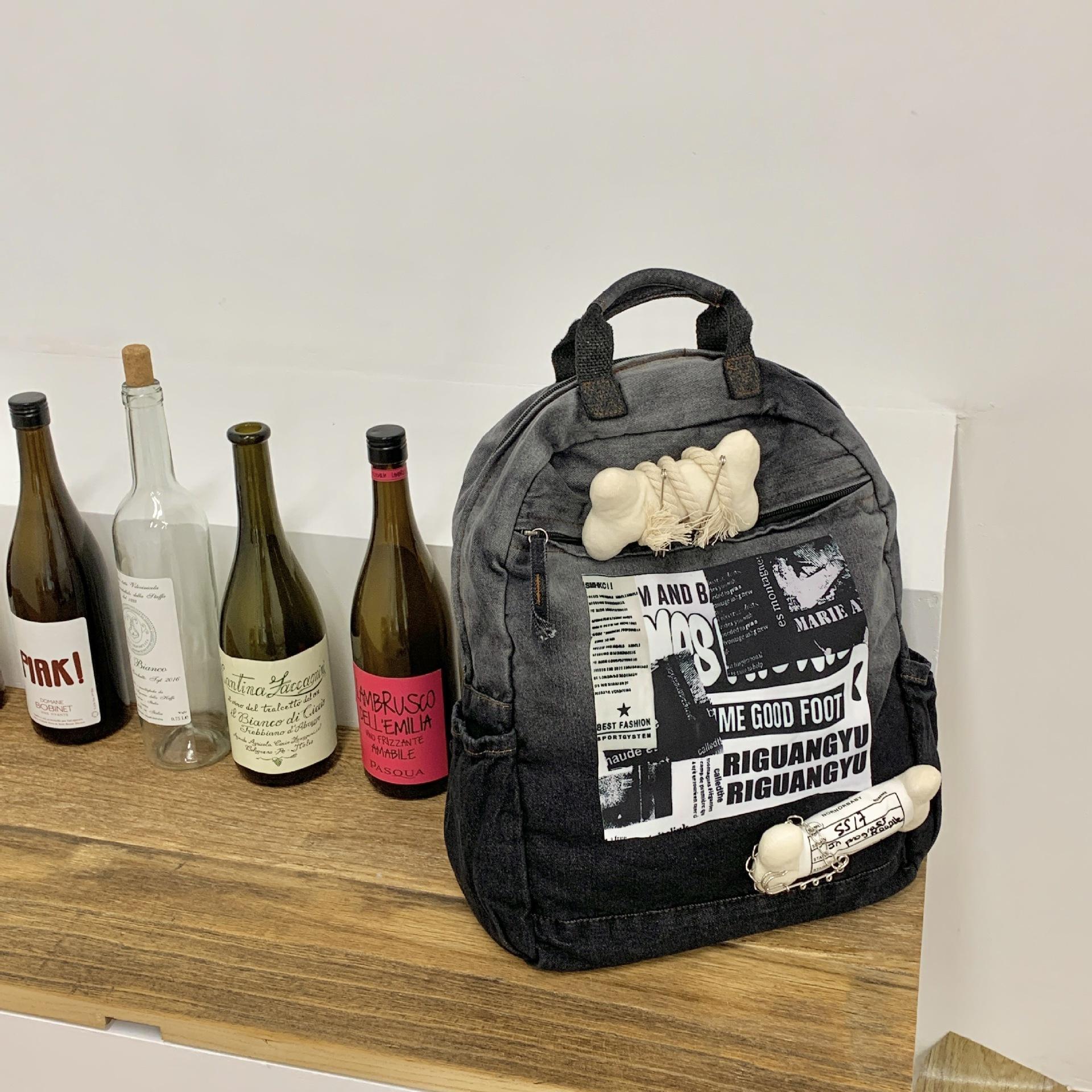 

Рюкзак женский большой емкости 2024 новый повседневный тканевый мешок ручной студенческий школьный рюкзак премиум-класса дорожный рюкзак чёрный