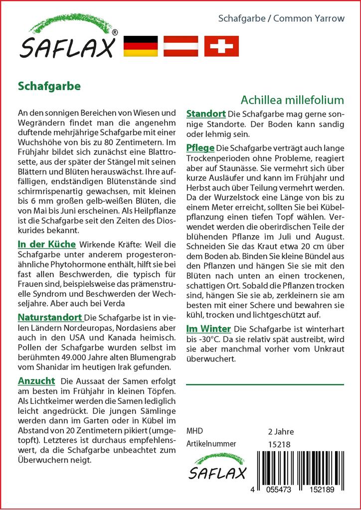 SAFLAX Zahrada v pytli - Řebříček obecný - 200 semen - Se substrátem v padnoucím sáčku - Achillea millefolium