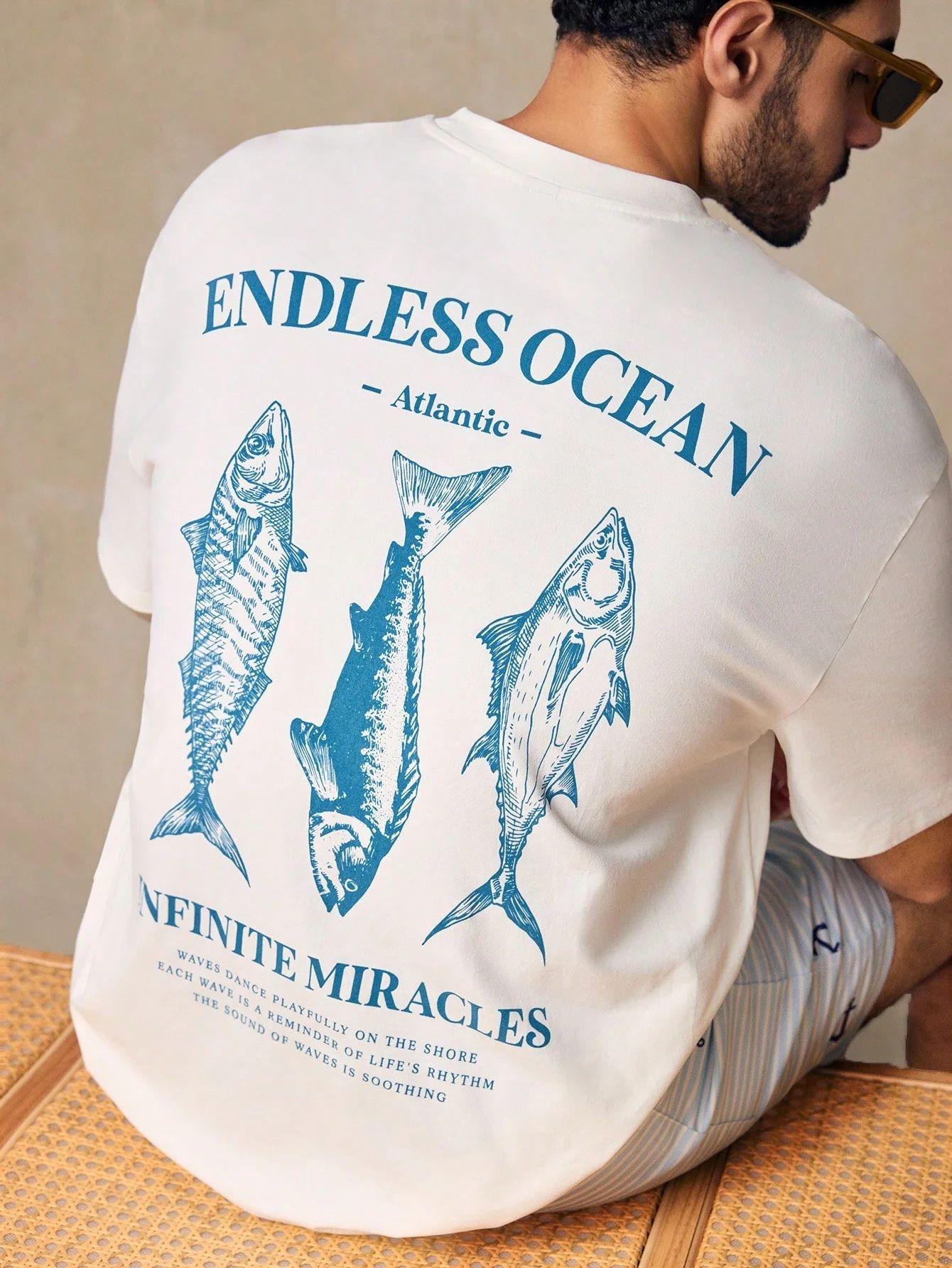 

Sports Casual Fish Graphic Print Loose Drop Shoulder Crew Neck Short Sleeve T-Shirt Suitable for Outdoor Home Dating Beach 5XL різнокольоровий
