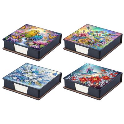 4pcs Flower PU DIY Diamond Painting Memo Pad with 160 Papers Diamond Painting Note Box for Home Office and School Supplies