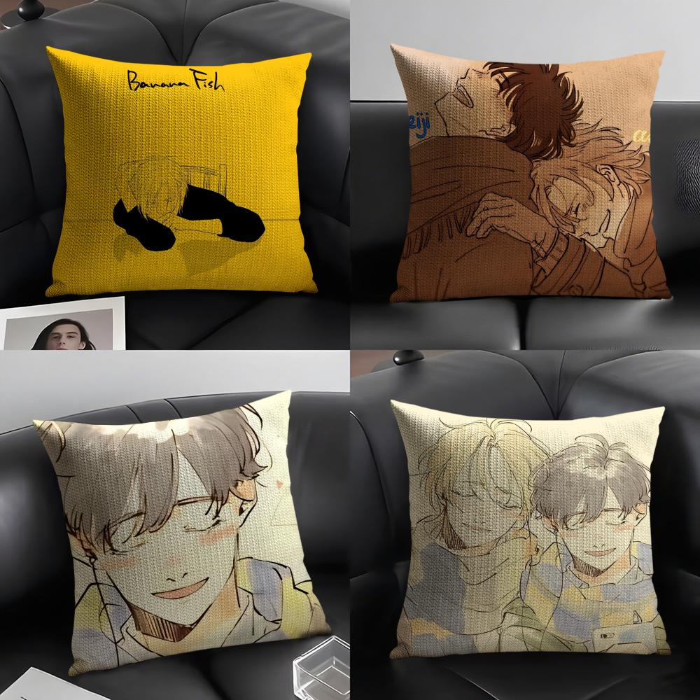 Anime Love Banana Fish Pillow Case Natural Linen Double-Sided Printing Sofa Home Decor Cushion Cover