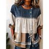Women's Retro Printed Lace-up Short-sleeved Shirt, Fashionable and Versatile