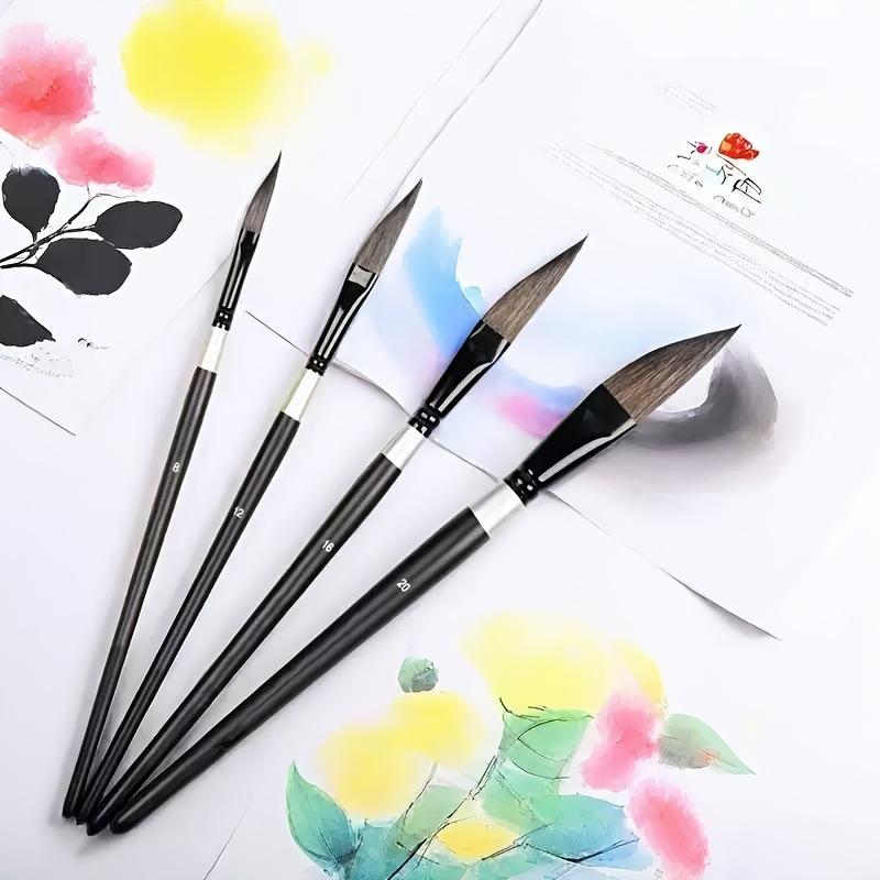 4-teiliges Ziehdraht-Pinsel-Set für Gouache, Nylonborsten, Messerförmiger Aquarellstift, Wasserfarbenstift, Handbemalung Kunst Zeichenpinsel