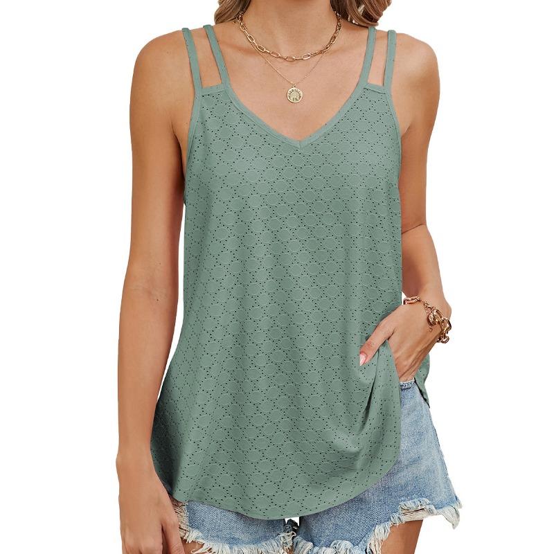 Women's Summer V-neck Circle Solid Color Casual Halter Top