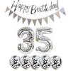 2 Balloons Number 35 + Happy Birthday Garland + Silver Banner foil Balloon 35th Birthday Decoration+5 Confetti Balloons boy Girl 35 Year Birthday