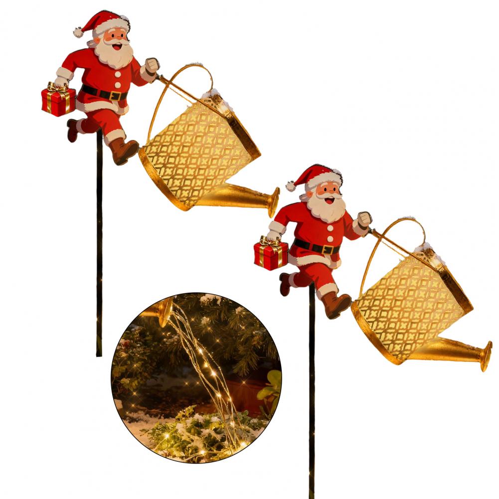 Solar Kettle Lights Garden Lawn Decorative Lights Waterproof Watering Can String Light Metal Santa Claus Ground Lamp for Outdoor