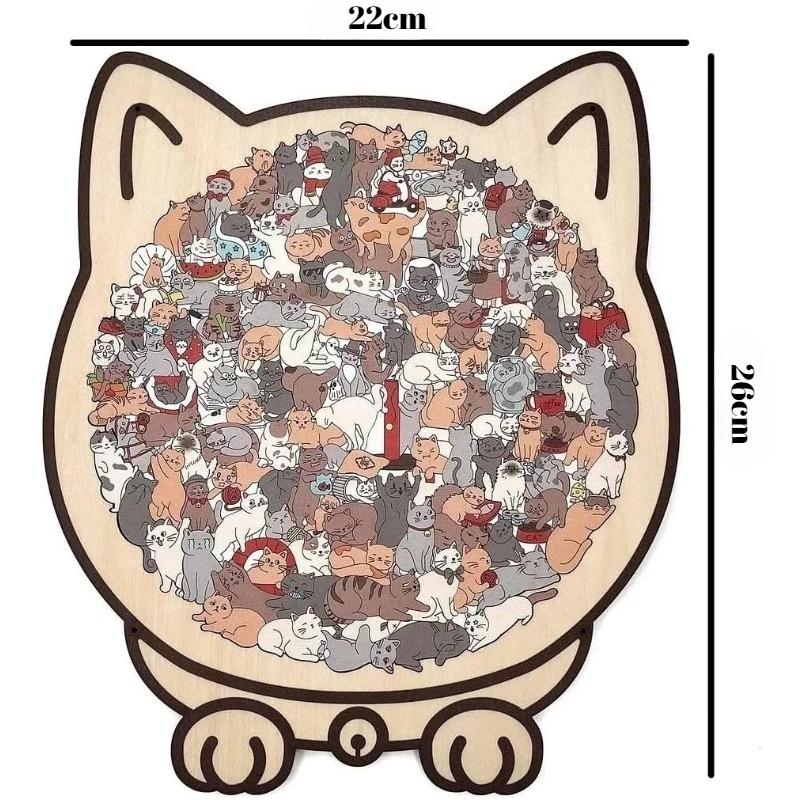 135-Piece Colored Cat Shaped Wooden Jigsaw Puzzle, Cats Shaped Wooden Puzzle, Unique Animal Shape Wood Puzzle, Creative Gifts for Cats Lovers