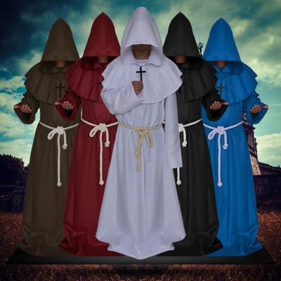 Friar Medieval Hooded Robe Monk Renaissance Priest Costume Halloween Wizard Sorcerer Cosplay