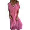 New Fashion Cotton Linen V-Neck Half Formal Dress