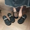 2025 Popular Versatile Niche Woven Half-tow Hollow Flat Bottom Solid Color High-heeled French Bag Head Tow