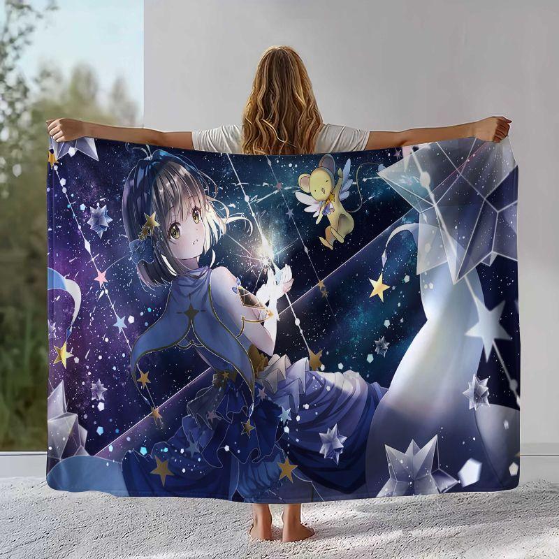 Cute Sakura Card Captor Girl Cartoon Flannel Blanket,Ultra Soft Warm Plush Throw for Home Bedroom Bed Sofa Cover Office Picnic