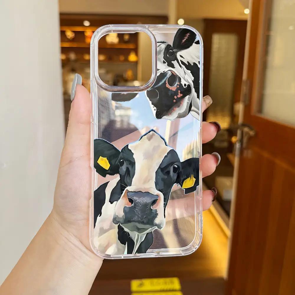 Cute cow transparent phone case suitable for iPhone 17 16 15 14 13 12 11 Pro/Max/Plus anti drop and shockproof back cover