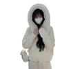 Autumn and winter new hooded short fashion knitted cardigan small imitation fox fur collar jacket women's sweater