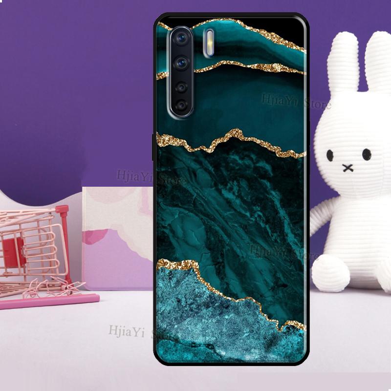 Türkisblau Gold Achat Marmor Hülle Für OPPO Reno 5 Lite 2Z 2F A5 A9 A53 A53S 2020 A52 A72 A1K A15 A83 A94 A74 A54 Hülle