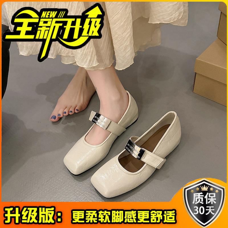 Fashion Shallow Single Shoes Women's Summer Retro French Evening Breeze Word with Inner Height Increase Mary Jane Shoes Women's Grandma Shoes