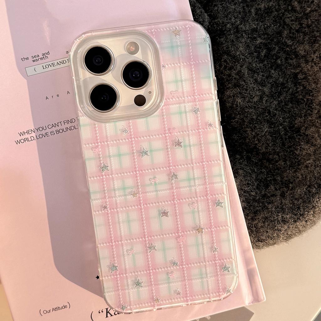 Sweet and Sweet Suitable for Apple 16 Mobile Phone Case Iphone17promax Hard 13 Pink Plaid Star