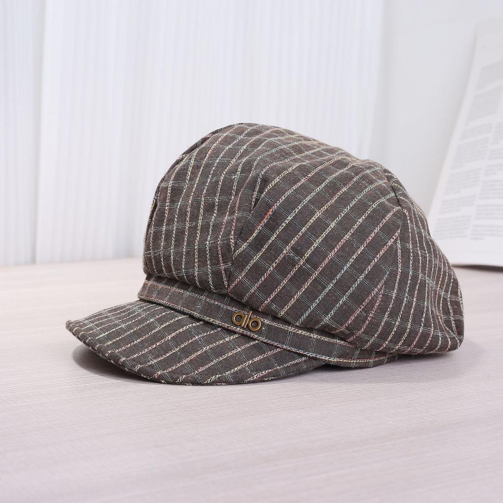 Fashion retro plaid literary temperament breathable octagonal hat outdoor travel comfortable versatile cap