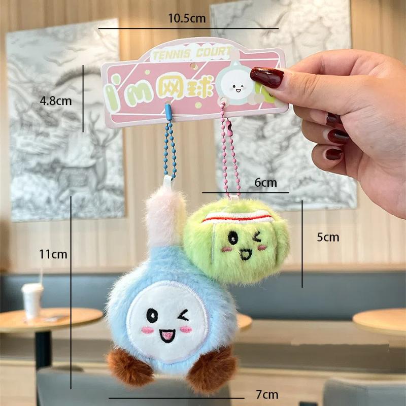 Cute Cartoon Badminton Table Tennis Billiards Racket Plush Keychain Car Key Holder Backpack Pendant Bag Decoration Accessories