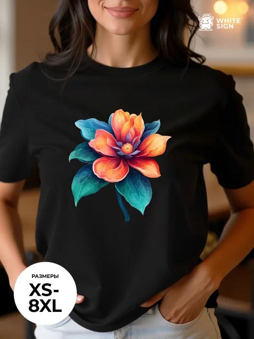 Little Flower Print Oversized Cotton T-Shirt (Women s) S