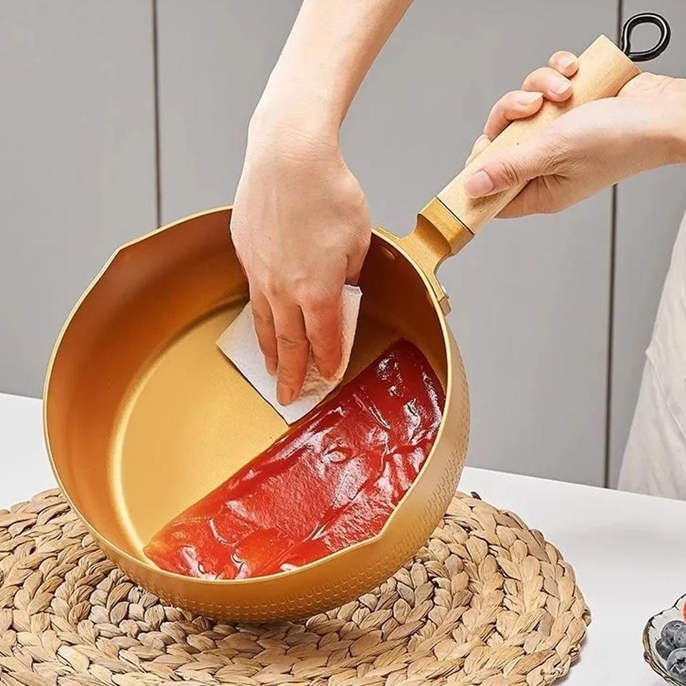 18/20/24cm Gold Soup pot Japanese Snow Saucepan Non-stick Frying Pan wok wood handle Home Milk Sauce Cooking Kitchen Cookware