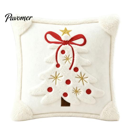 Washable Throw Pillow Covers Christmas Plush Pillowcase, 3D Embroidered Design Soft Decorative Pillows for Couch Cover, Cushion Cover Holiday