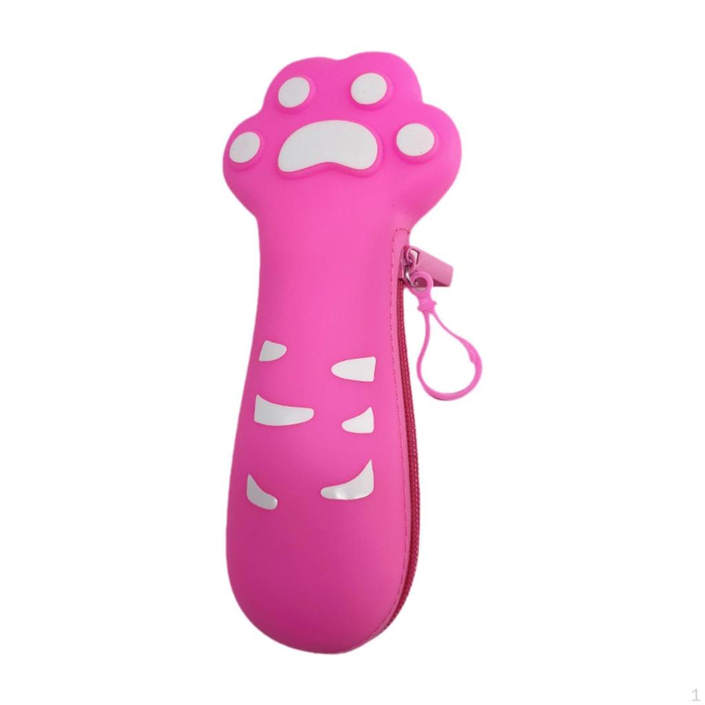 Silicone Pencil Case Cat Claw Design Multipurpose Waterproof Large Capacity Small Zipper Closure