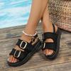 Blue Canvas Sandals Women Denim Metal Belt Buckle Thick Sole Platform Sandals for Women Summer Comfortable Beach Sandals Ladies