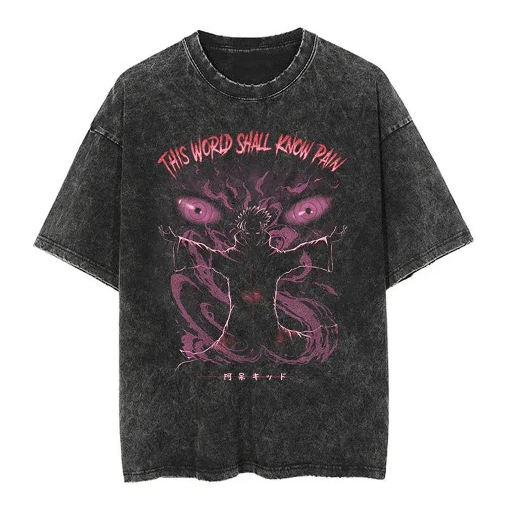 Hip Hop Streetwear Washed T Shirt Japanese Anime Naruto Print T-Shirt Vintage Top Harajuku Cotton Men Summer Short Sleeve Tshirt