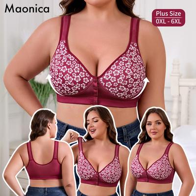 XL-6XL Front Button Bra European Size No Wire Vest Style Printed Extra Large Size Underwear