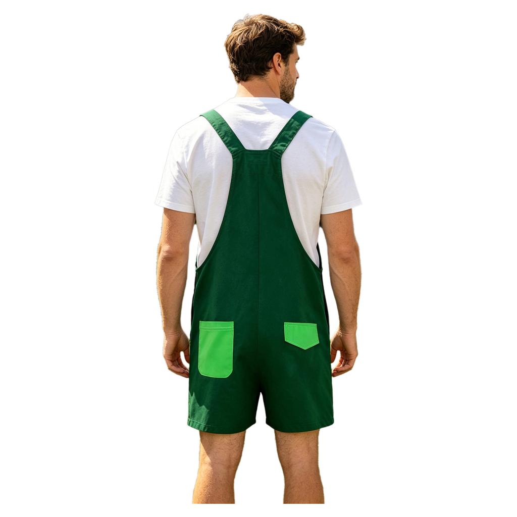 S-XXL Tuta Pigiama da Uomo con Stampa Dinosauro Cartone Animato Colore a Blocchi Posteriore Tasche Spallacci Regolabili Shorts a Salopette Tuta Pigiami