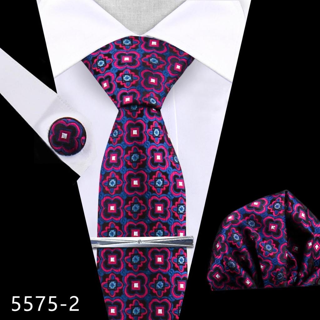 Men's Premium Polyester Tie, Pocket Square & Cufflink Set for Formal Events