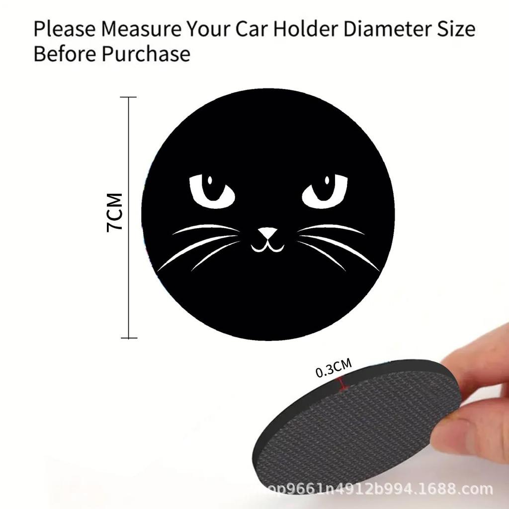 Cat design coasters for car cup set of 7cm soft rubber non-slip holders, 2, diameter, material, black.