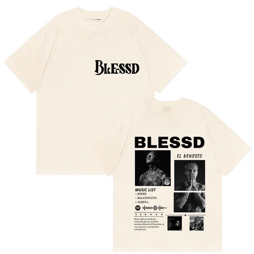 Rap Singer Blessing Bendecido Tour 2025 Summer Mens Womens Fashion Pop Music Hip Hop Gothic Pure Cotton Short Sleeved Tshirt