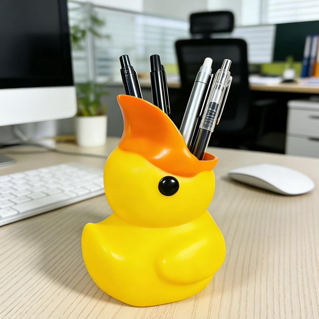 1PC Cute Little Yellow Duck Pen Holder High Value Ornament Student Party Office Party Desktop Finishing Artifact