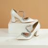 Coarse Heel Pointed Shoes Inner Empty Rhinestone Chain Foreign Trade Large Size White Women's Shoes Wedding Shoes Bride Shoes Bridesmaid Shoes 43