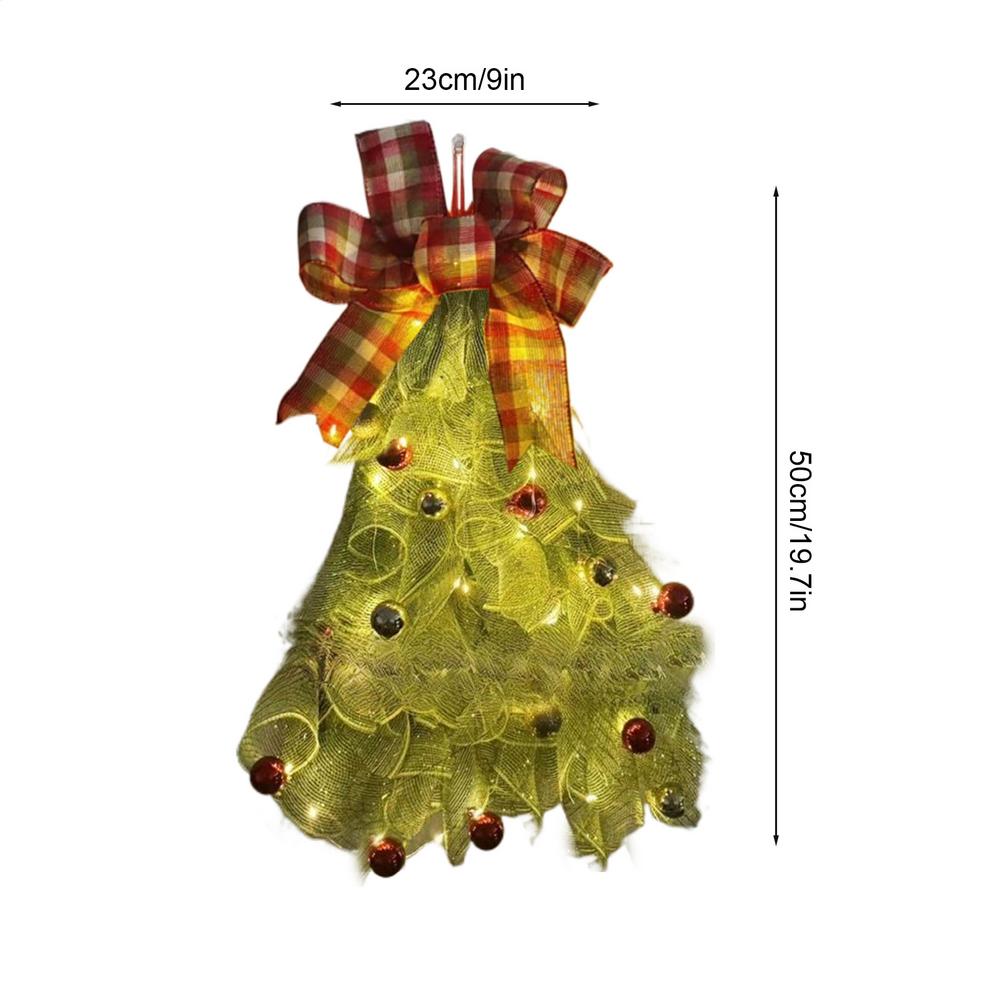 LED Illuminated Christmas Tree Wreath Door Decoration Realistic Pines Christmas Tree With Bow String Pine Garland Ornaments