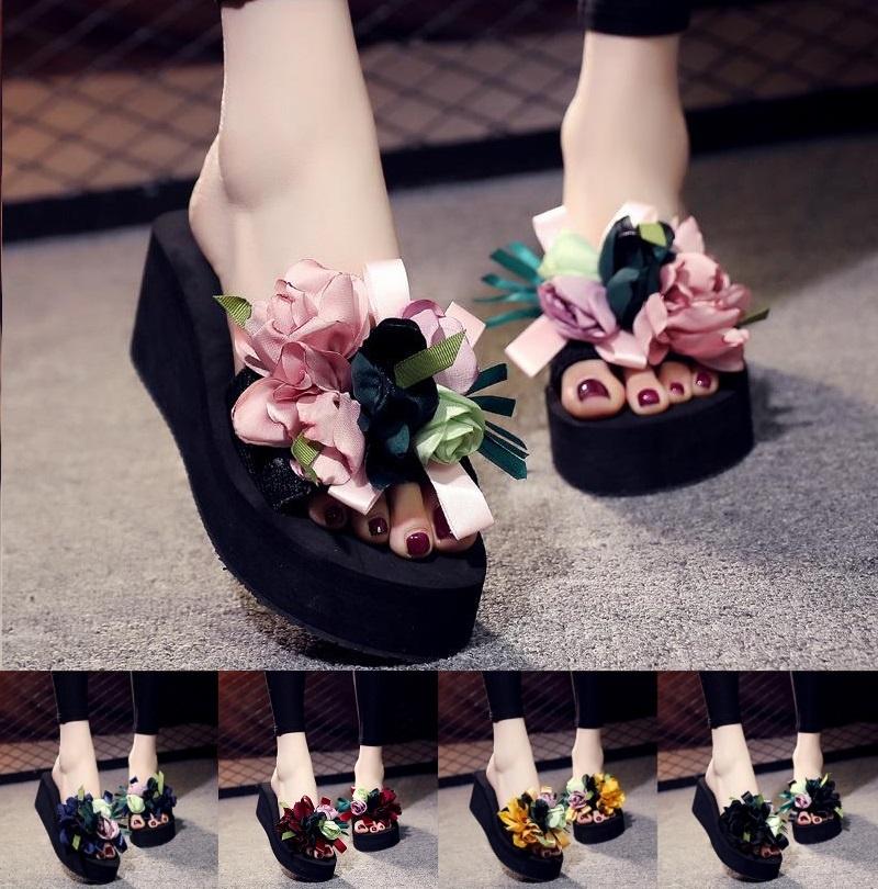 Elegante Damen Bohemian Stil Applikationen Blumen Knospen Hausschuhe Für Strand Spaß