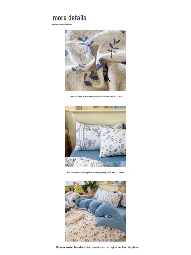 Set de lenjerie de pat de vară din patru piese, cu husă de pilotă florală din muselină dublă strat de clasă A și bumbac tip bulă.